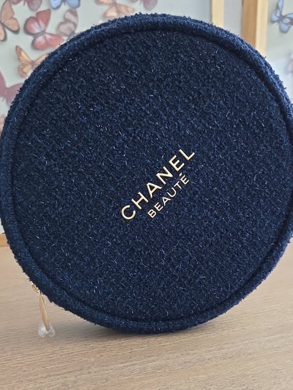 New Never Used CHANEL Round Pouch Zipper Beaute Bag & Chanel Ribbon Crossbody